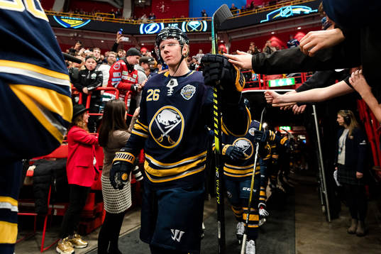 Rasmus Dahlin of Buffalo Sabres prior to the NHL regular