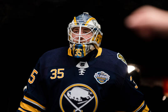 Linus Ullmark of Buffalo Sabres prior to the NHL regular