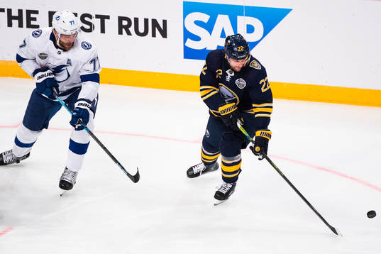 Victor Hedman of Tampa Bay Lightning and Johan Larsson of