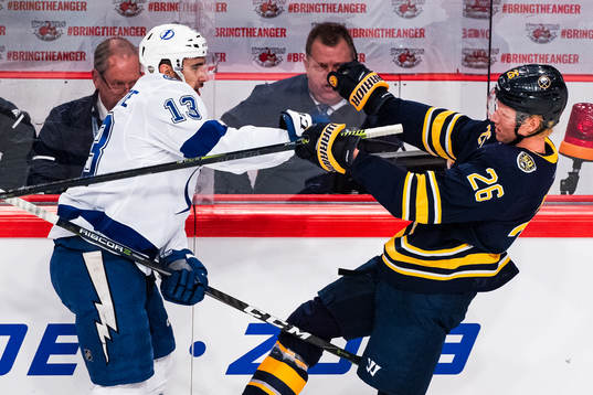 Cédric Paquette of Tampa Bay Lightning and Rasmus Dahlin
