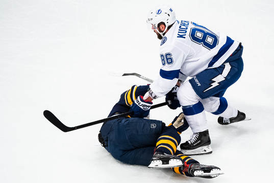 Vladimír Sobotka of Buffalo Sabres lies down
