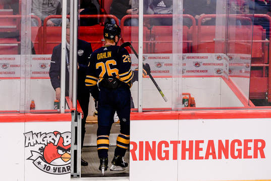 Rasmus Dahlin of Buffalo Sabres in the penalty box