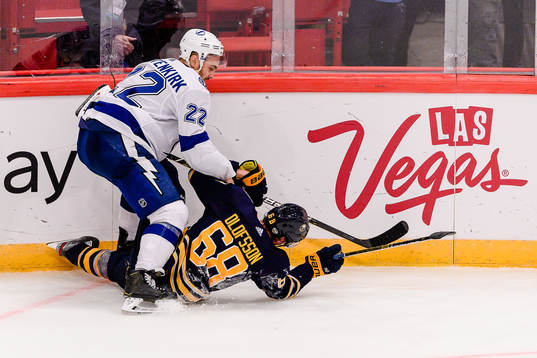 Kevin Shattenkirk of Tampa Bay Lightning hits Victor
