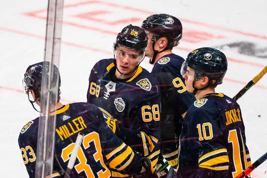 Victor Olofsson of Buffalo Sabres celebrates with Colin