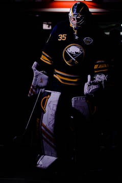 goalkeeper Linus Ullmark of Buffalo Sabres prior to the NHL