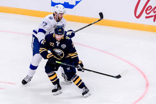 Victor Hedman of Tampa Bay Lightning and Johan Larsson of