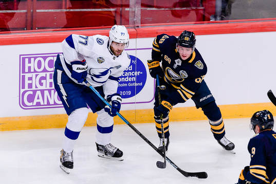 Victor Hedman of Tampa Bay Lightning and Victor Olofsson of