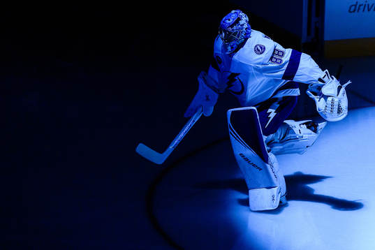 Goalkeeper Andrei Vasilevsky of Tampa Bay Lightning prior