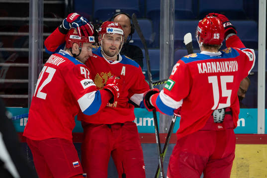 Anton Slepyshev #58, RUS score 0-1, Igor Ozhiganov #92,