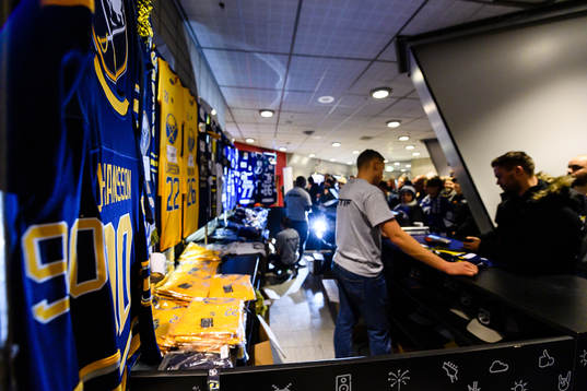 Merchandise stand prior to the NHL regular season ice