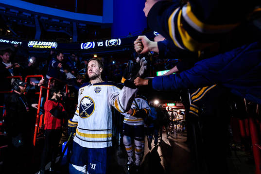 Johan Larsson of Buffalo Sabres prior to the NHL regular
