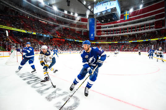 Marcus Johansson of Buffalo Sabres and Kevin Shattenkirk of