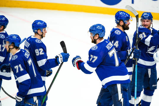 Alexander Volkov and Victor Hedman of Tampa Bay Lightning