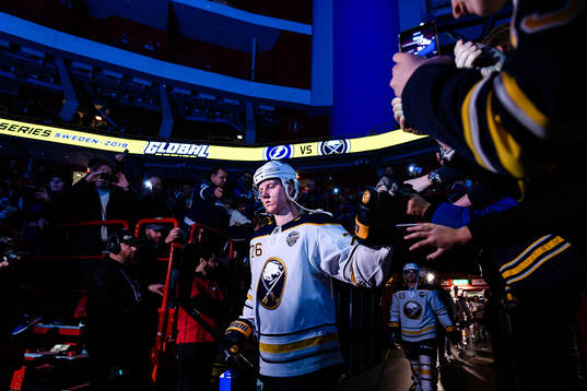 Rasmus Dahlin of Buffalo Sabres prior to the NHL regular