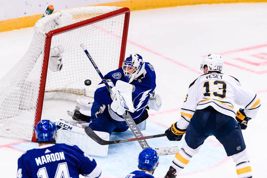 Sam Reinhart of Buffalo Sabres (not in picture) scores the