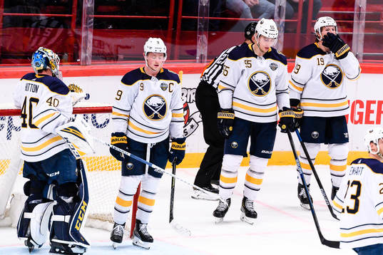 Jack Eichel , Rasmus Ristolainen and Jake McCabe of Buffalo