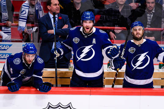 Victor Hedman of Tampa Bay Lightning reacts