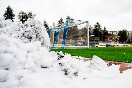 General view of the snow at Idrettsparken