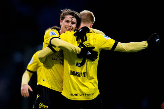 Martin Ramsland of Start celebrates with teammate Kasper