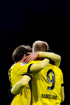 Martin Ramsland of Start celebrates with teammate Kasper