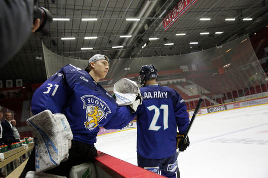 Jasper Patrikainen #31, FIN and Aatu Räty #21, FIN