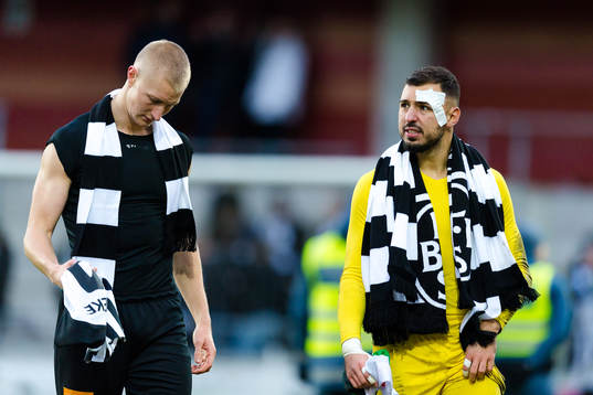 Landskronas Viktor Wihlstrand och målvakt Amr Kaddoura