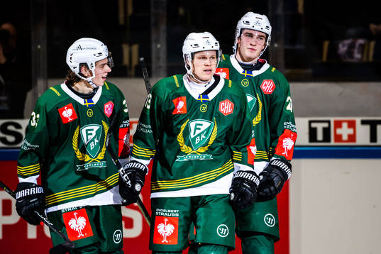Daniel Viksten of Färjestad celebrate with teammates