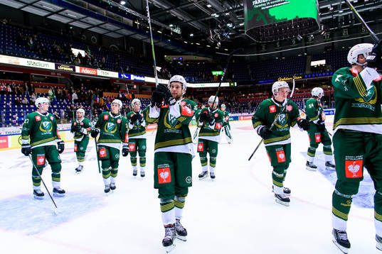 Lucas Ekeståhl-Jonsson  of Färjestad celebrate with