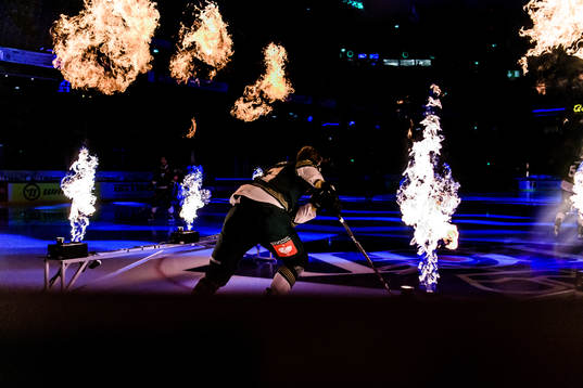 Player of Färjestad enters the ice