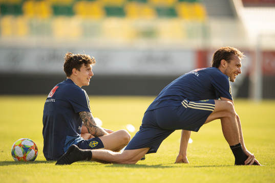 Victor Nilsson Lindelöf and Albin Ekdal of the Swedish