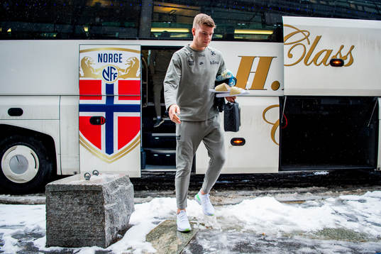 Alexander Sørloth of Norway arrives