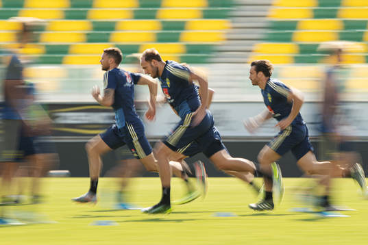 Marcus Berg, Andreas Granqvist and Gustav Svensson of the