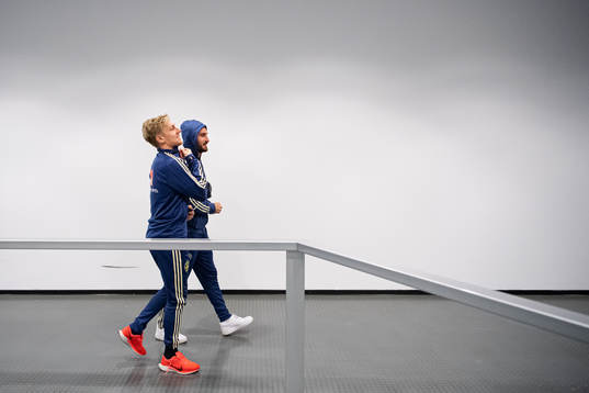 Emil Forsberg and Muamer Tankovic of the Swedish national