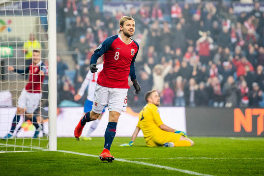 Iver Tobias Rørvik Fossum of Norway celebrates 2-0