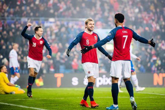 Iver Tobias Rørvik Fossum of Norway celebrates 2-0