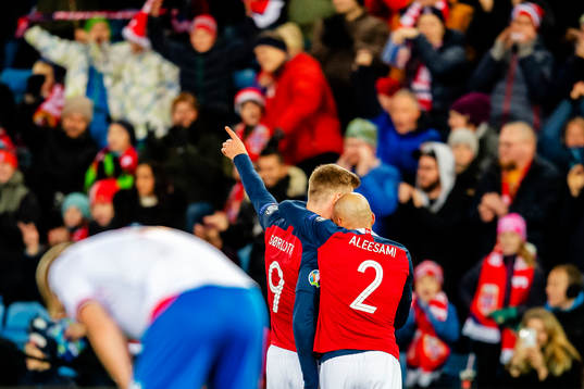 Alexander Sørloth and Haitam Aleesami of Norway celebrates