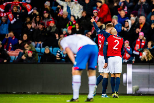 Alexander Sørloth and Haitam Aleesami of Norway celebrates