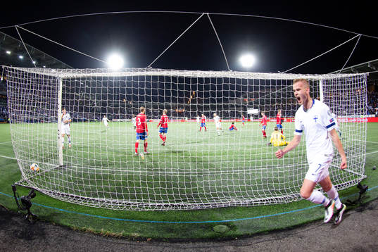 Jasse Tuominen #7, FIN celebrating 1-0 goal  their European