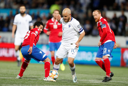 Michele Polverino #23, LIE, Teemu Pukki #10, FIN and Martin