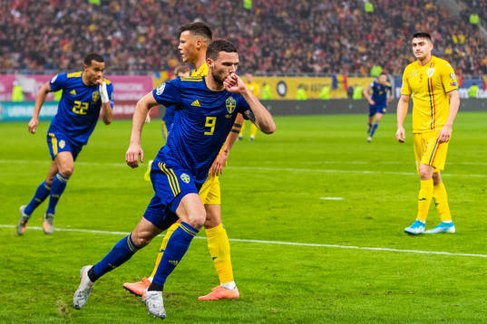 Marcus Berg of Sweden celebrates scoring 0-1