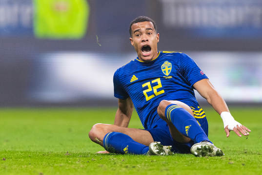 Robin Quaison of Sweden reacts