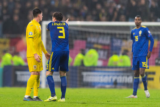 Victor Nilsson Lindelöf of Sweden reacts against Iulian