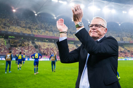 Janne Andersson, head coach of Sweden celebrates