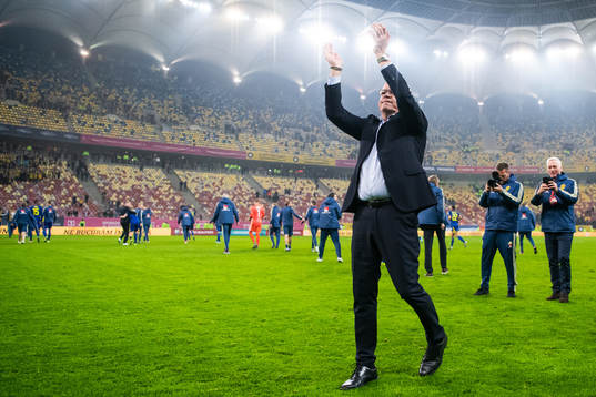 Janne Andersson, head coach of Sweden celebrates