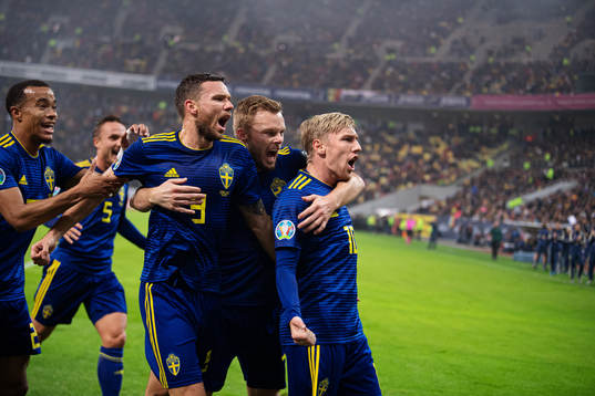 Robin Quaison, Marcus Berg, Sebastian Larsson and Emil