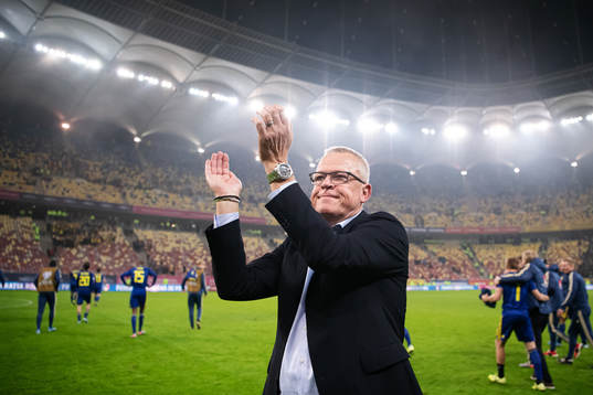 Janne Andersson, head coach of Sweden, celebrates