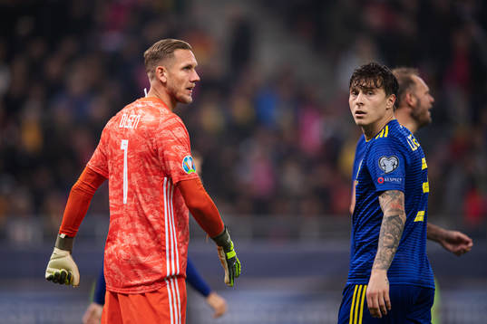 Goalkeeper Robin Olsen and Victor Nilsson Lindelöf of