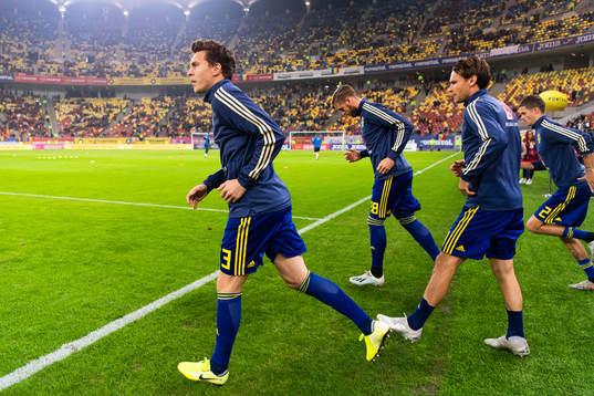 Victor Nilsson Lindelöf of Sweden enters the pitch