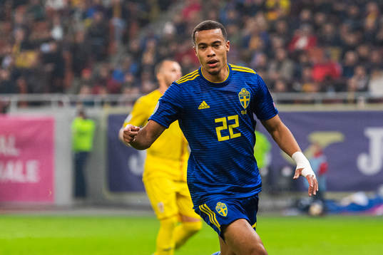 Robin Quaison of Sweden celebrates scoring 0-2