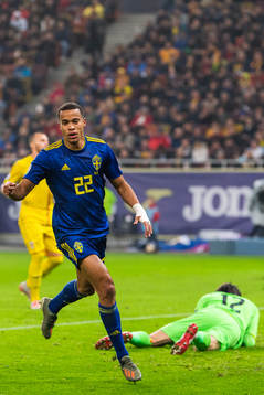 Robin Quaison of Sweden celebrates scoring 0-2